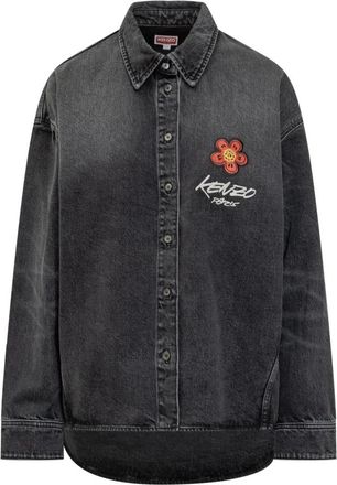 Kenzo Futura 2000 Geborduurde Werkkleding Overhemd - Dames - Spijkeroverhemden - Zwart - M - Katoen - Overhemden
