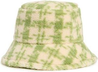 Area Stars Houndstooth Faux Shearling Bucket Hat in Green at Nordstrom Rack