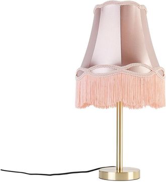 QAZQA Lampada da tavolo con paralume granny - Classico - Acciaio,Tessuto - Rosa/Oro/Ottone - Tondo Max. 1 x Watt - Qazqa