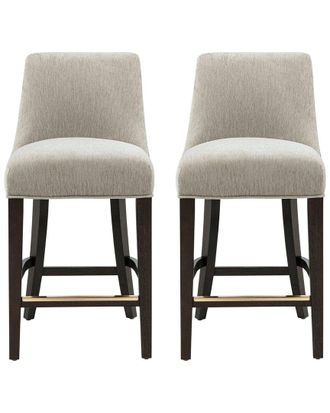 Manhattan Comfort Set Of 2 Beever Chenille Counter Stools With Rubberwood Legs