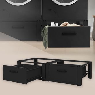 ML Design Ml-design - Pedestal Doble Para Lavadora O Secadora Negro 128 X 53.5 X 31.5 Cm De Acero, Capacidad Hasta 150kg X2 Soporte Base Estable Y Robusta Basti