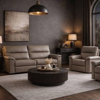 Aspire Home Accents Marlowe Real Leather Power Recliner 3+1+1 Sofa Set with USB Charging in Taupe
