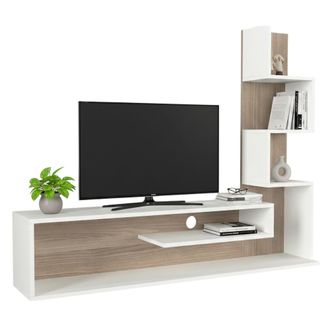 Dmora Mueble Para Tv Armeno, 5 Estantes, 4 Compartimentos, Con Librer&iacute;a, 30x22x121h Cm Blanco