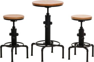 Hhg nunca usado] Set mesa de bar + 2x taburete de bar 970, taburete de bar mesa alta regulable en altura reposapiés giratorio hierro industrial