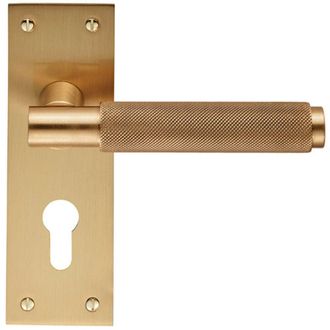 Loops PAIR Knurled Round Handle on Slim Euro Lock Backplate 150 x 50mm Satin Brass in Metallics