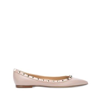 Valentino Garavani Schoenen, Dames, Roze, 37 1/2 EU, Leer, Rockstud Leren Ballerinas