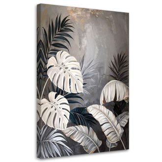 Feeby Impresi&oacute;n De Imagen Hojas De Monstera Y Platanero Sobre Fondo Gris 70x100