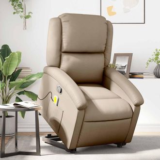 vidaXL Sill&oacute;n Reclinable Masaje Pie Cuero Artificial Color Capuchino Vidaxl