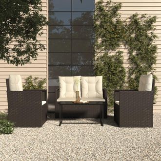 vidaXL Muebles De Jard&iacute;n Con Cojines 4 Piezas Rat&aacute;n Sint&eacute;tico Negro Vidaxl