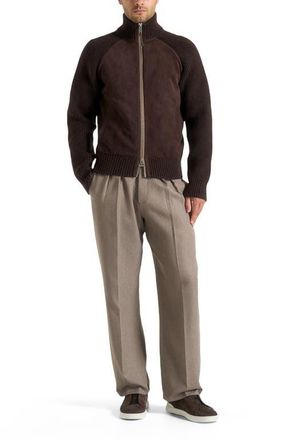 Mani&egrave;re De Voir Rami Suede & Knit Jacket in Brown at Nordstrom, Size X-Large