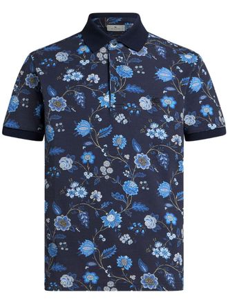 Etro floral-print polo shirt - men - Cotton - L - Blue