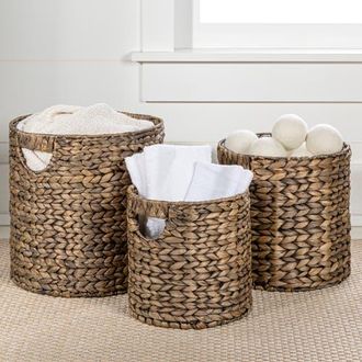 Happimess Avery Bohemian Cottage Handwoven Hyacinth Cylinder Nesting Baskets with Handles, in Brown at Nordstrom