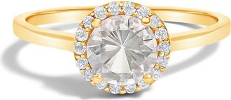 House of Brilliance 10K Gold Gemstone and 1/10 Cttw Diamond Halo Birthstone Ring in Yellow | White Topaz at Nordstrom, Size 6.5