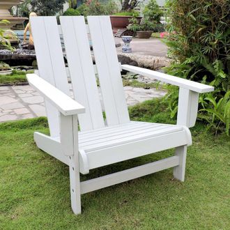 International Caravan Inc Acacia Large Square Back Adirondack Chair with Antique White Finish