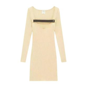 Courr&egrave;ges Knitted Dresses, female, Beige, Size: L Racer Mini Dress