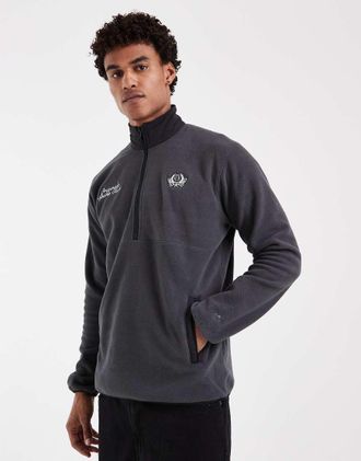 adidas Originals con zip corta e grafica toppa grigia e nera-Grigio