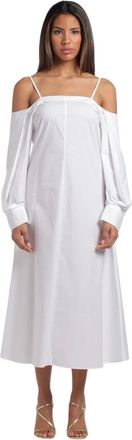 Erika Cavallini Semi Couture Uitlopende Jurk met Dunne Bandjes en Manchetdetail - Dames - Casual kleedjes - Wit - M - Katoen - Kleedjes