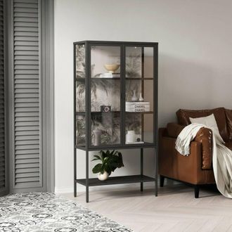 Dmora Vetrina Busseto, Credenza espositiva, Vetrinetta multiuso, Madia da soggiorno, 80x35 h160 cm, Ardesia - Dmora