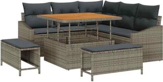 vidaXL Garden Sofa Set with Cushion 8 pcs Grey Poly rattan vidaXL