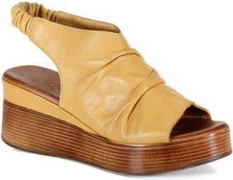 Diba SMALL TOWN Ruched Leather Slingback Wedge in Noche at Nordstrom, Size 40