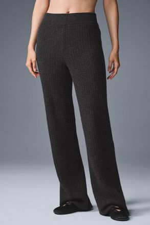 Alo | Cashmere High-Waist Plush Waffle Pants in Dark Heather Grey, Size: Medium