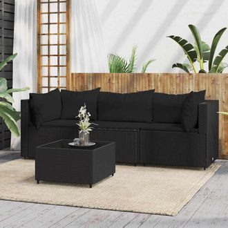 vidaXL Juego De Jard&iacute;n Con Cojines 4 Piezas Rat&aacute;n Sint&eacute;tico Negro Vidaxl
