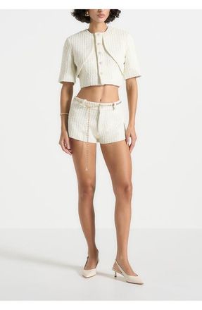 Mani&egrave;re De Voir Elina Tweed Mini Shorts With Belt in Cream at Nordstrom, Size 12