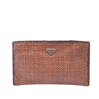 Prada Pre-owned Clutches, female, Brown, Size: ONE SIZE Pre-owned Woven Goatskin Clutch