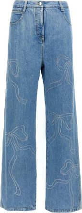 Mach & Mach Crystal Ribbon Hot Fix Jeans - Dames - Loose Fit Jeans - Blauw - 2XS - Katoen - Jeans