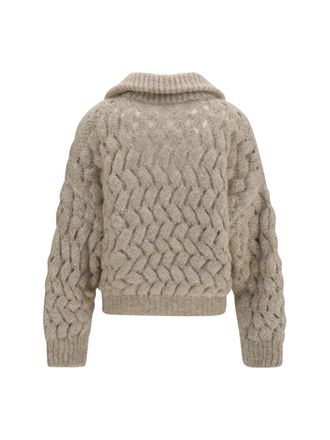 Brunello Cucinelli Womens Mohair And Wool Blend Cardigan Beige+stracciatella Sweater