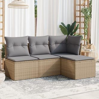 vidaXL Juego De Sof&aacute;s Jard&iacute;n Con Cojines 4 Pzas Rat&aacute;n Sint&eacute;tico Beige Vidaxl