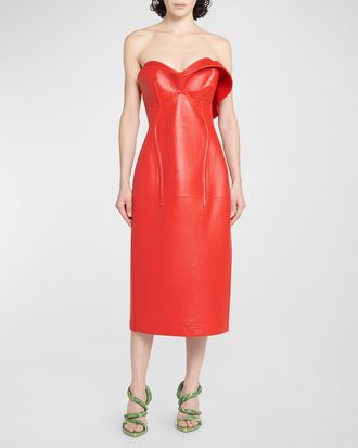 Bottega Veneta Thick Glossy Leather Bustier Dress