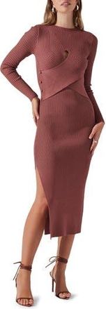 ASTR the Label Cutout Long Sleeve Ribbed Midi Sweater Dress in Rosewood at Nordstrom Rack, Size X-Large