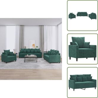 vidaXL The Living Store Set di Divani 3 pz con Cuscini Verde scuro in Velluto - Divano verde scuro