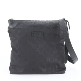 Gucci Black Leather Nylon Messenger Bag Shoulder Bag (Pre-Owned)