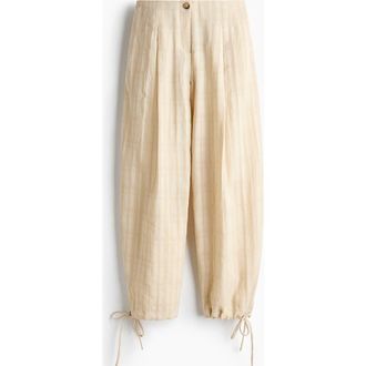 H&M Drawstring-detail Balloon Trousers in Light Beige/striped at Nordstrom, Size 12