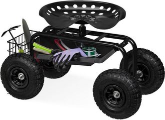 Relaxdays Relaxdays Asiento De Jard&iacute;n Con Ruedas Neum&aacute;ticas, Taburete Jardiner&iacute;a, Altura Regulable, 150 Kg, Acero, Negro