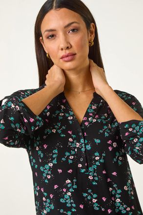 Roman Ditsy Floral Buttoned Stretch Top