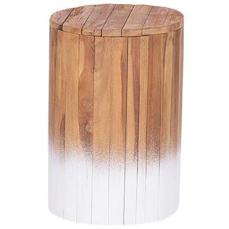 Beliani Mesita De Noche De Madera Clara Con Teca Blanca 30 X 30 X 44 Cm Reposapi&eacute;s R&uacute;stico Movas