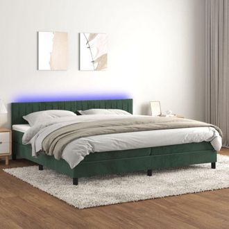 vidaXL Vidaxl - Cama Box Spring Colch&oacute;n Y Led Terciopelo Verde Oscuro 200x200cm