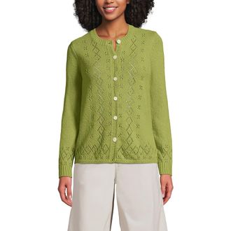 Lands End Pointelle Crew Neck Cardigan Sweater in Bright Pistachio at Nordstrom, Size X-Large P