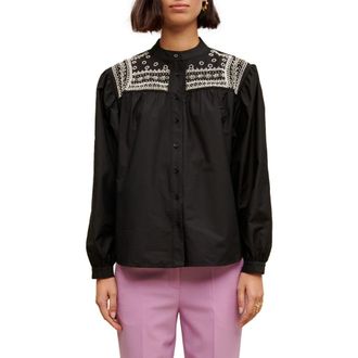 Maje Cever Beaded Cotton Button-Up Shirt in Black at Nordstrom Rack, Size 1 (Fits Like 2-4 Us)