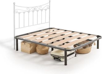 HOGAR 24 Thera coin - Somier reforzado con espacio de aCOINacenaje para guardar todo tipo de objetos bajo la cama + Cabecero de Forja coin en color Blanco