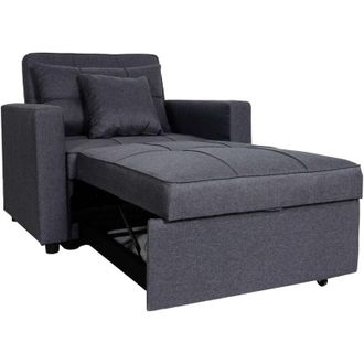 Hhg Non utilizzato] Poltrona letto relax trasformabile moderno con cuscino HHG 095 legno tessuto grigio scuro