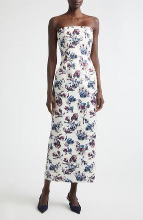 Emilia Wickstead Laelia Floral Strapless Gown in Floral Purple/blue On Ivory at Nordstrom, Size 10 Us
