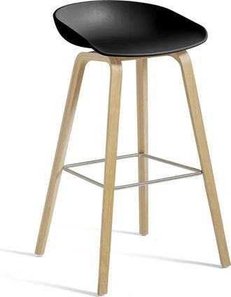 HAY About A Stool AAS 32 H 75 cm, Eiche lackiert / Edelstahl / black 2.0 (Kunststoffgleiter)