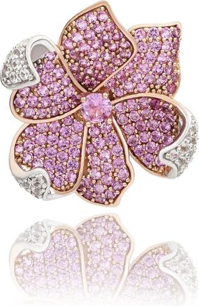 Suzy Levian Sterling Silver Sapphire & Diamond Accent Flower Petal Brooch