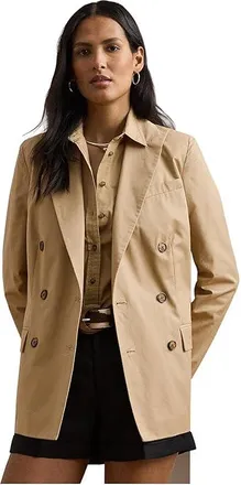 Lauren Ralph Lauren Double-breasted Cotton Twill Blazer Womens Jacket Birch Tan : 10