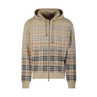 Burberry Zip-throughs, male, Beige, Size: M Gradient Check Cotton Zip Hoodie