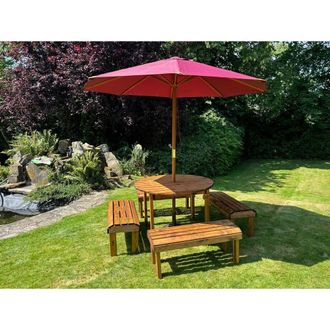 Charles Taylor Trading Knights Eight Seater Garden Furniture Round Table Set -Fully Assembled in Light Brown